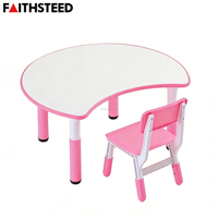 Ensemble table et chaise d'activités pour enfants en forme de croissant, réglable en hauteur, en plastique durable, bureau d'étude pour l'apprentissage précoce