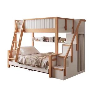 Lit superposé en bois coloré tendance 2026 avec toboggan pour enfants, filles et garçons, ensemble de chambre à coucher princesse - Product Image 6