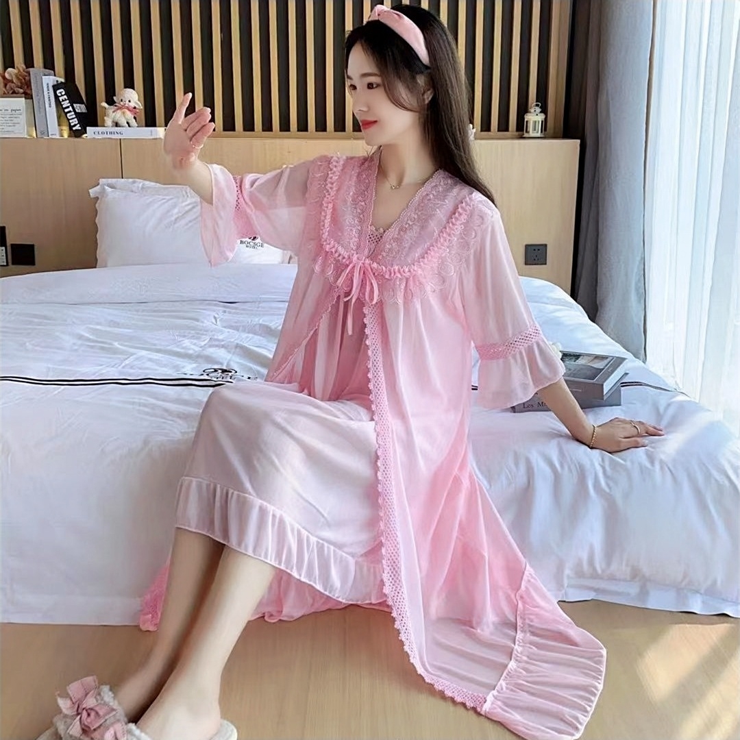 Three Piece Women Pajamas Set Spaghetti Strap Night Dress + Shorts + Lace  Short Sleeve Coat Suit Lady Summer Sleepwear Suit| Alibaba.com
