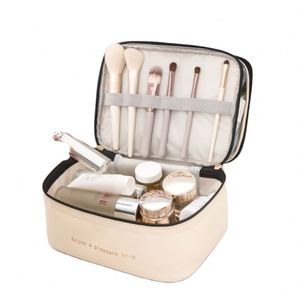 Custom Large Women Cosmetic Bags Organizer Beauty Case PU Leather Waterproof Zipper Make up Bag Travel Makeup Bag - Product Image 1