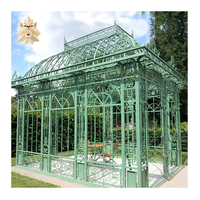 Gazebo en fer forgé vert ornemental en acier métallique personnalisé antique de grande serre de jardin extérieur à vendre