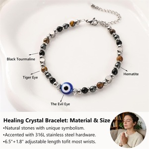 Braccialetto Classico in Acciaio Inossidabile con Cristalli Curativi, Perline di Occhio di Tigre da 6mm e <span class=keywords><strong>Ematite</strong></span>, Tripla Protezione, Regalo Ispirazionale - Product Image 4