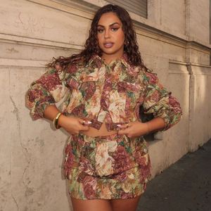 2024 Boutique automne hiver manches longues <span class=keywords><strong>fleur</strong></span> imprimé vestes jupe ensemble femmes ensembles - Product Image 3