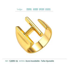 Anillo Abierto con Letra H en Oro de 18K Resistente al Deslustre, Joyería Zodiacal con Incrustaciones Modernas, Chapado en Oro de 18K Resistente al Agua, Talla Única - Product Image 1