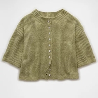 Personnalisé à manches courtes col rond Mohair Cardigan décontracté lâche couleur unie bouton Mohair court tricoté Mohair Cardigan