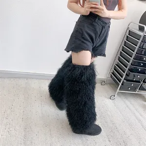 Knee Length Women Popular Fashion Design Furry Mongolian Fur Leg Warmers High Quality Ready to Ship Leg Warmers For Boots