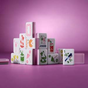 Juego de Mahjong Tropical con Diseño de Bar de Cócteles, Copa de Vino, Botella de <span class=keywords><strong>Ron</strong></span>, Sombrilla de Frutas, Patrón de Aves, Acrílico Rosa y Blanco, Kit de Mahjong Americano - Product Image 4