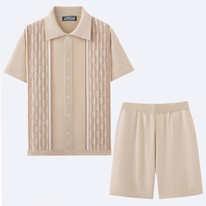 Euro-US Men's Jacquard Knit Polo <strong>Set</strong> | Cooling Silk 2-Piece Outfit | Summer Breathable Casual <strong>Twin</strong> <strong>Set</strong> - Product Image 4