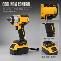 Obeng Impack Elektrik Tanpa Kabel 21V Li-Ion Brushless Grade Industri, Daya Baterai, 350Nm, 3/8 Drive, DIY, 800W