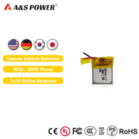 Baterai Lithium Polymer Kecil A&S Power 7.2*15*18mm Bersertifikasi UL1642/CE Dapat Diisi Ulang 3.7V 100mAh Dilengkapi Proteksi PCM 1 Tahun