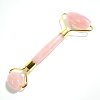 HZ Ensemble de rouleaux de massage anti-âge en quartz rose et jade naturel véritable, avec tampon en silicone, sans grincements, livraison immédiate