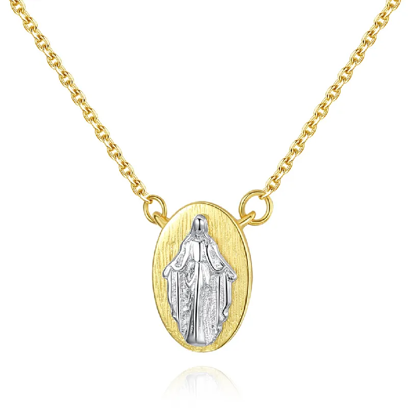 Daidan chải hình bầu dục mạ Vàng quyến rũ hai giai điệu 925 Sterling bạc trang sức tôn giáo Virgin Mary Vòng cổ