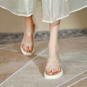 Fashionable Slope Heel <b>Sandals</b> Transparent High Heels Thick Soles External Wear Ladies Womens Slippers Flat Shoes Flat <b>Sandals</b> - Product Image 6