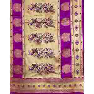 Sari Paithani de Seda Tejida Verde Azulado, Estilo Tradicional Indio y Pakistaní para Niñas, para Bodas, Fiestas y Vestimenta Étnica - Product Image 4