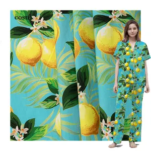 Custom Your Designs 100% Cotton Plain Poplin Digitally Printed Lemon Pattern Textile Fabric 100gsm for Pajamas