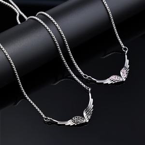 Stainless Steel Angel Wings <b>Necklace</b> Silver Tone Crystal Accent Pendant <b>Delicate</b> Wing Design Minimalist Jewelry for Women - Product Image 2