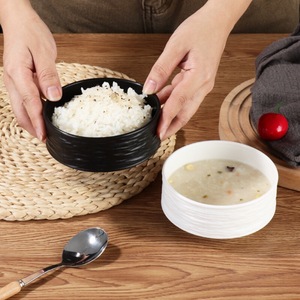 Bol à soupe en plastique, texture pierre, incassable, résistant à la chaleur, en PP épaissi, noir et blanc, bol droit pour la maison, les restaurants et les hôtels - Product Image 4