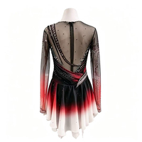 Robe de patinage artistique à manches longues en maille dégradée rouge et noir, dos ouvert ajouré, ornée de strass, pour filles et enfants, danse sur glace