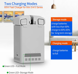 เครื่องชาร์จแบตเตอรี่แบบสองทาง 65W พร้อมที่เก็บสำหรับโดรน Mini 3/4/5 Pro แท่นชาร์จคู่ ชาร์จเร็ว รองรับแบตเตอรี่สองก้อน - Product Image 2