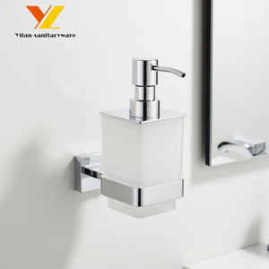 Dispenser di sapone <span class=keywords><strong>liquido</strong></span> manuale ottone cromato di alta qualità Design moderno piatto di <span class=keywords><strong>vetro</strong></span> per uso alberghiero - Product Image 1
