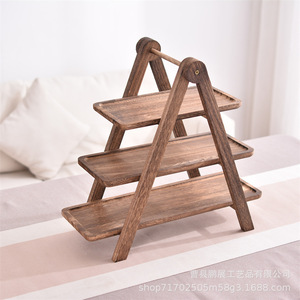Wooden Three Tier Tray Solid Wood Fruit Cake Display Rack Rustic Storage <b>Shelf</b> - Product Image 3