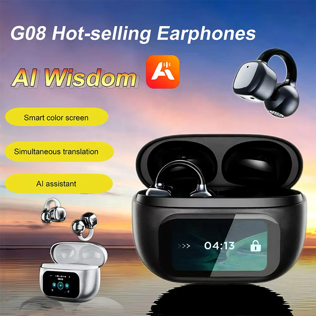 G08 Sports Touch Screen Earphones with Digital Display ENC AI Translation for 5.4 Type-C Charging IPX-6 Waterproof