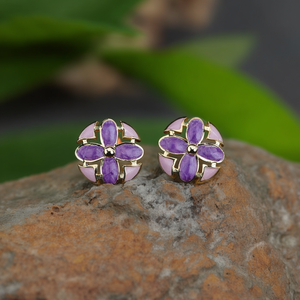 Pendientes de Flor de Acero Inoxidable con Baño de Oro PVD y Esmalte Morado, Joyería de Moda para Mujer - Product Image 3