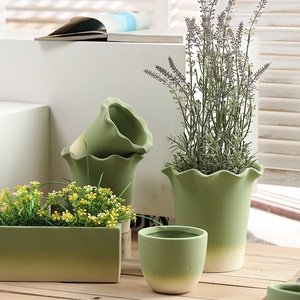 Vaso in Ceramica Verde Oliva Sfumato Traspirante e Assorbente con Vassoio per il Controllo delle Radici <span class=keywords><strong>Design</strong></span> Elegante per la Coltivazione - Product Image 6