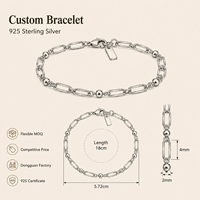 Bracelet minimaliste en argent sterling 925, chaîne trombone, design à maillons perlés, bijou élégant et léger, cadeau pour femme, à porter au quotidien