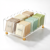 Organisateur de sachets de thé en acrylique festonné, style nordique moderne et esthétique, avec pieds dorés, 8 compartiments, support transparent pour sachets de sucre, durable