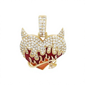 Colgante Corazón de Diablo Flameante, Estilo Hip Hop, con Incrustaciones de Diamantes, Cadenas Cubanas Audaces, Plata 925, Diamante Cultivado en Laboratorio, Conjuntos de Joyería Unisex - Product Image 1