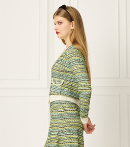 Cardigan 2026 in maglia tinta unita stile <span class=keywords><strong>Tweed</strong></span> personalizzato e gonna a trapezio completo estivo Casual a due pezzi da donna - Product Image 4