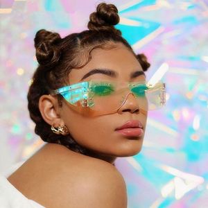 Lunettes de soleil tendance 2020 à verres uniques UV400, demi-montures, surdimensionnées, carrées, pour femmes - Product Image 1