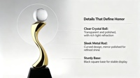 Trophées en métal durables faits à la main, concept doré en forme de S, avec boule de cristal, design 3D, impression UV, style moderne