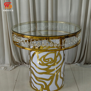 LEDA Luxury Hotel Furniture Wedding Events <b>Table</b> Clear Glass Modern Hollow Rose Pattern <b>Gold</b> Accents Stainless Steel <b>Table</b> - Product Image 3