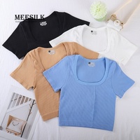 Tops cortos de belleza para mujer, camisetas con cuello redondo, camisas acanaladas, camisetas de manga corta, ropa básica ajustada, ajuste ajustado 2025