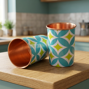 Verre à double paroi moderne en métal avec motif géométrique bleu-vert pour boissons chaudes de fête pour adultes - Product Image 4