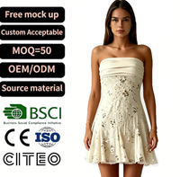 Robe Courte Ivoire Bustier Froncée avec Broderie Florale – Robe de Soirée/Cocktail pour Femme