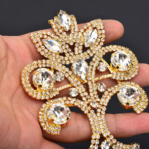 75*300mm Naaien Gouden Glas Bloemen Rhinestone Applique Crystal Fringe Trim Strass Patches voor Trouwjurk Decoratie - Product Image 2