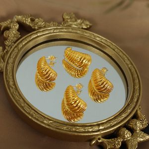 European American Fashion Gold Plated Irregular Spiral <b>Stud</b> Earrings Women <b>Titanium</b> Steel Earrings - Product Image 4