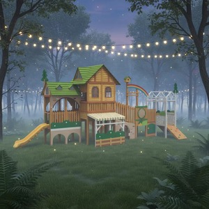 <span class=keywords><strong>KAILANG</strong></span> KLM18401 Aire de jeux pour enfants écologique, cabane forestière de luxe en bois avec toboggan, pour extérieur, école, parc - Product Image 1