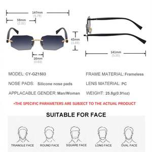 Gafas de Sol Cuadradas con Marco Pequeño, Diseño 2025, Logotipo Personalizado, Protección UV400, Lentes Degradadas, Montura Poligonal sin Aro, para Hombre y Mujer - Product Image 6