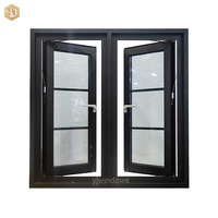 Ventana Abatible de Aluminio Negra Personalizada con Vidrio de Rejilla Simétrica y Mosquitera, Venta al Por Mayor de Fábrica