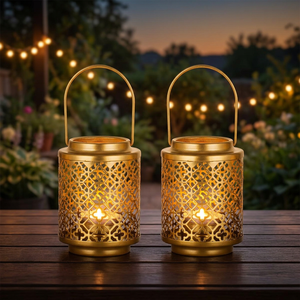 Luxury Gold Matte Iron Hanging Lantern Handmade Tea <b>Light</b> Candle Holder Decorative Wall <b>Sconce</b> for Home Garden Christmas Festiva - Product Image 2