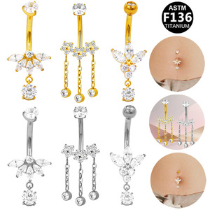 Anneau de nombril en titane F136 avec pendentif papillon incrusté de zircon, bijoux de piercing tendance pour femmes - Product Image 1
