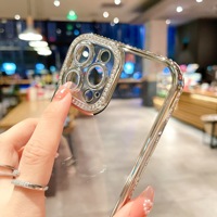 Coque de téléphone transparente en diamant scintillant de luxe pour iPhone 14 13 12 Pro Max, lentille de protection antichoc