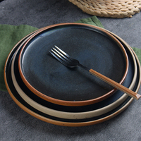 Custom Logo Matte Glaze Round Flat Serving Dish Ceramic Dinner Restaurant Plates Upscale Restaurant Steak Porcelain Dinnerware