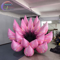 Magnifique Modèle de Fleur de Lotus Bleue Gonflable Géante, Décoration Végétale Épanouie en PVC de Haute Qualité avec Lumières LED pour Scène