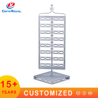 Présentoir rotatif à 5 niveaux sur pied mobile pour magasin de détail, avec crochets de suspension en fil métallique, présentoir d'affichage de cartes postales à 4 faces emboîtables pour supermarché