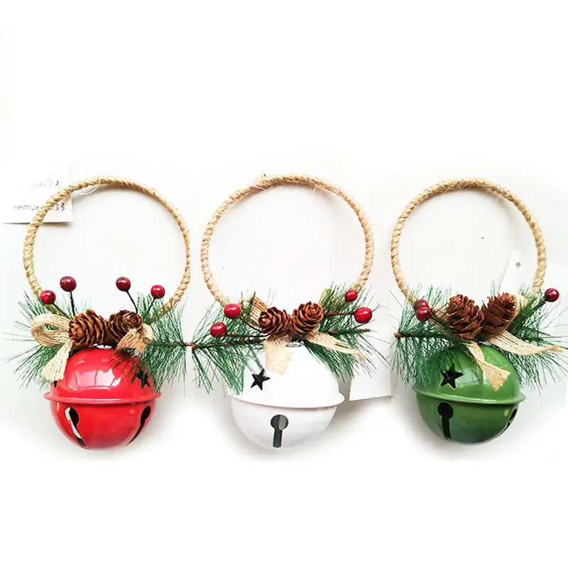YO-633 Christmas Bell Ornaments 2022 Xmas Tree Hanging Decorations Large Size Bells with round circle Holly Berry